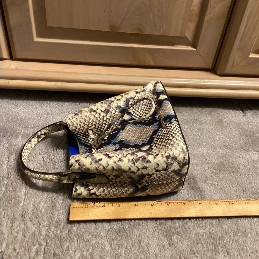 Michael Kors Blue Accented Snake-Embossed Bucket Bag